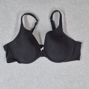 Cacique Women Bra 44D Black Lightly Lined T Shirt Underwired Bow